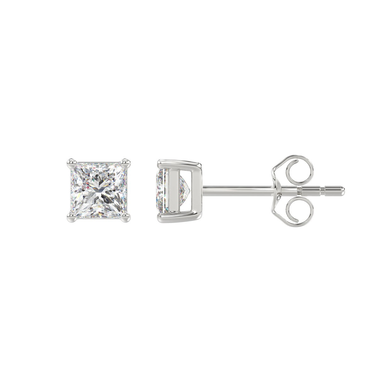 Lab Diamond 4-Prong Princess Stud Earring 10K White Gold - 10K White Gold - 1ct