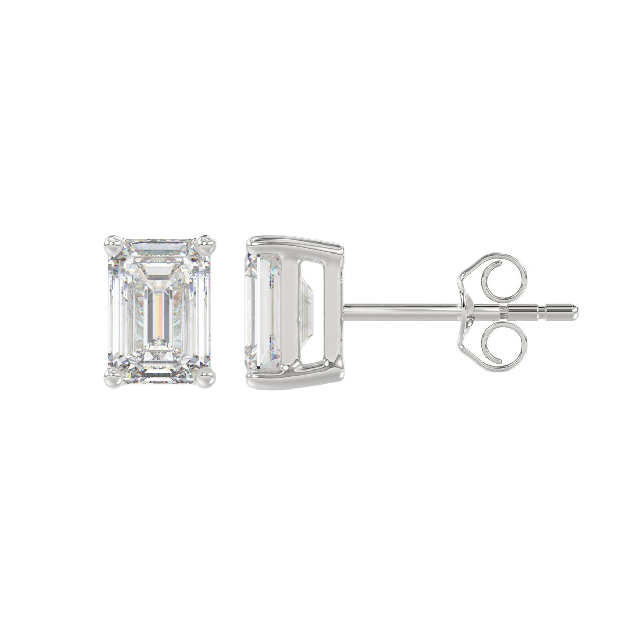 Lab Diamond 4-Prong Emerald Cut Stud Earring 10K White Gold - 10K White Gold - 2ct