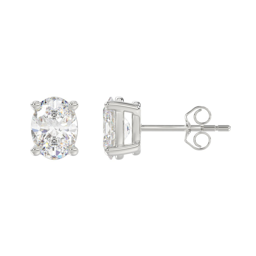 Lab Diamond 4-Prong Oval Stud Earring 14K White Gold - 14K White Gold - 3ct