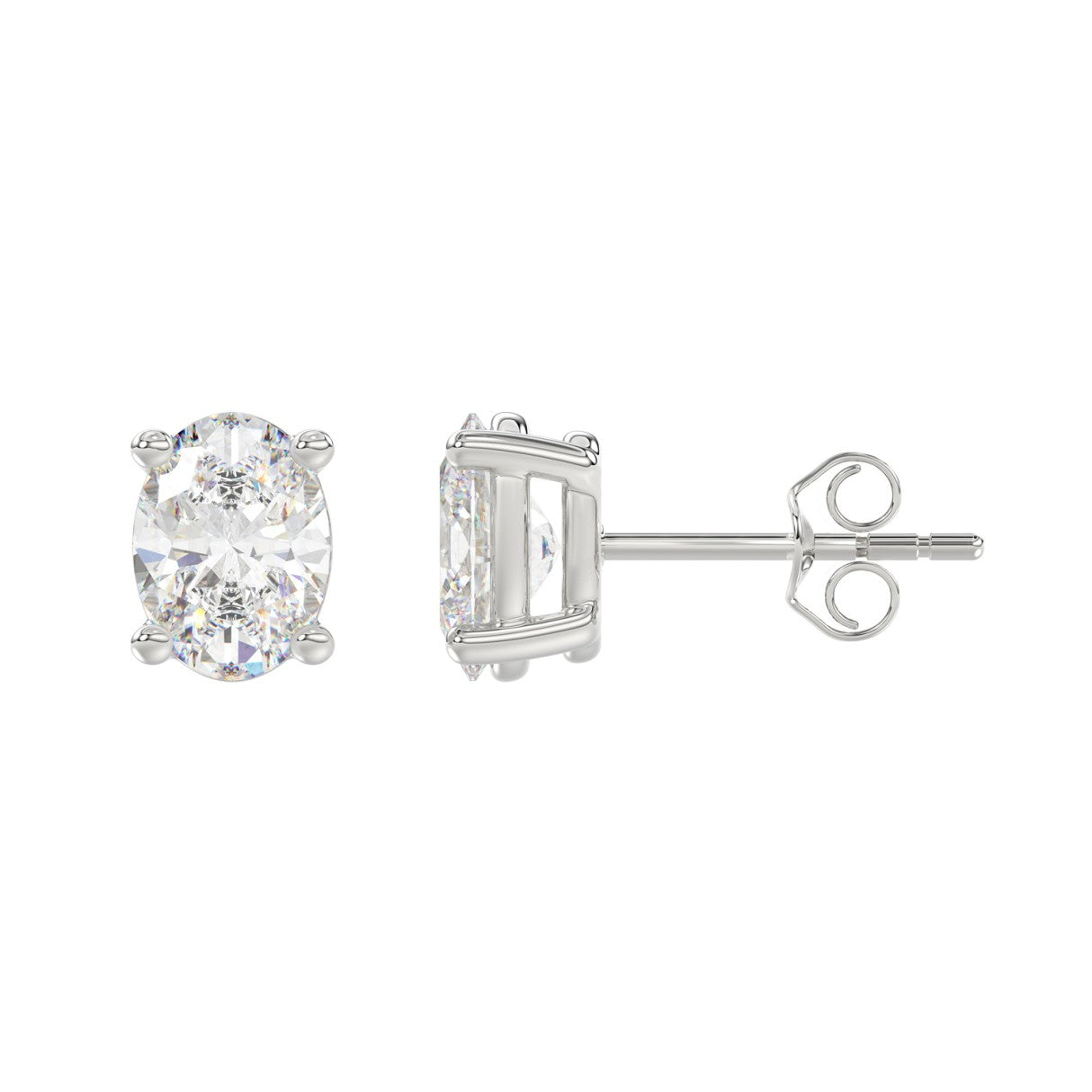 Lab Diamond 4-Prong Oval Stud Earring 14K White Gold - 14K White Gold - 3ct