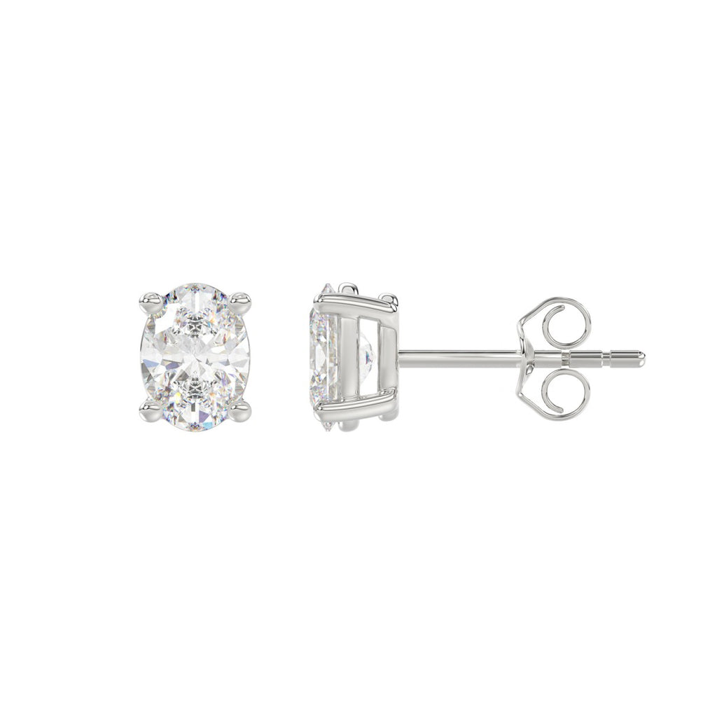 Lab Diamond 4-Prong Oval Stud Earring 10K White Gold - 10K White Gold - 1.5ct