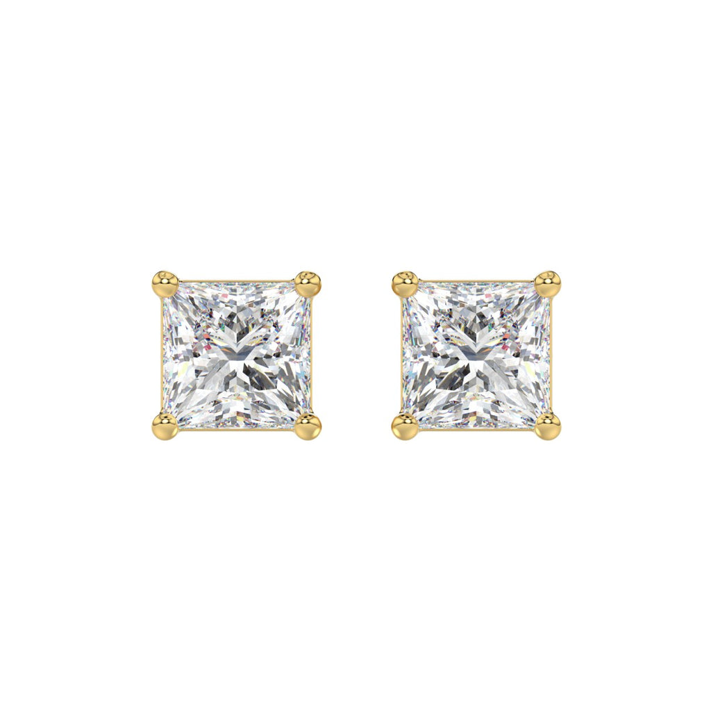 Lab Diamond 4-Prong Princess Stud Earring 10K Yellow Gold - 10K Yellow Gold - 4ct