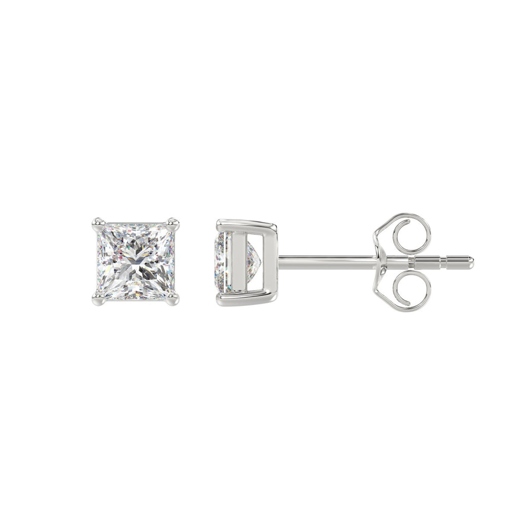 Lab Diamond 4-Prong Princess Stud Earring 14K White Gold - 14K White Gold - 1ct