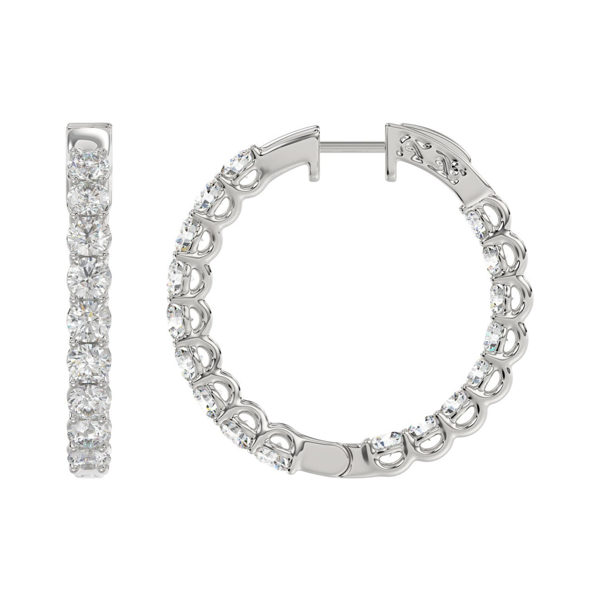 Lab Diamond Inside-Out Round Hoop Earring 10K White Gold - 10K White Gold - 3ct