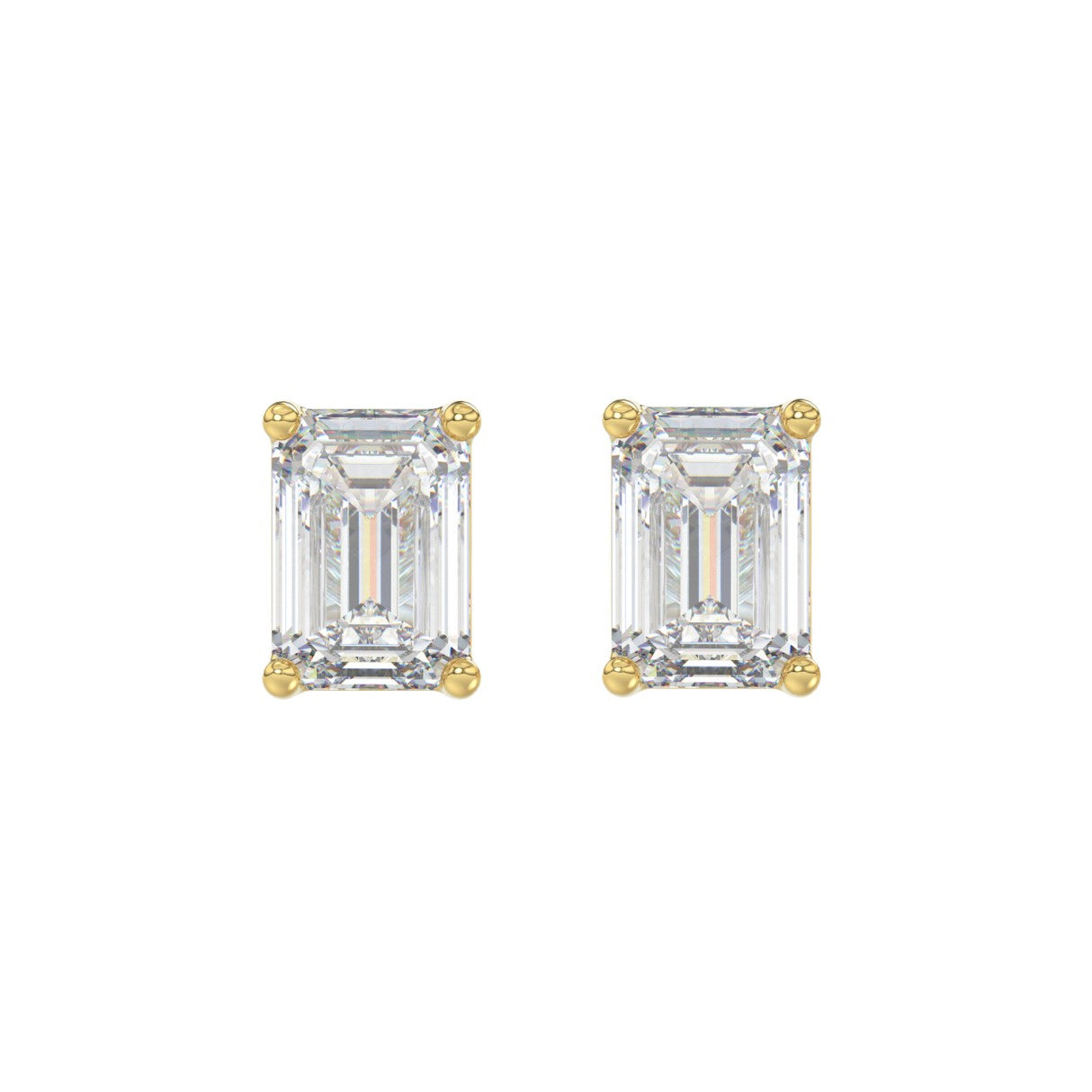 Lab Diamond 4-Prong Emerald Cut Stud Earring 14K Yellow Gold - 14K Yellow Gold - 3ct