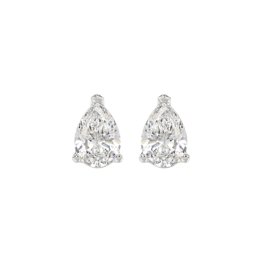 Lab Diamond 3-Prong Pear Stud Earring 10K White Gold - 10K White Gold - 2.5ct
