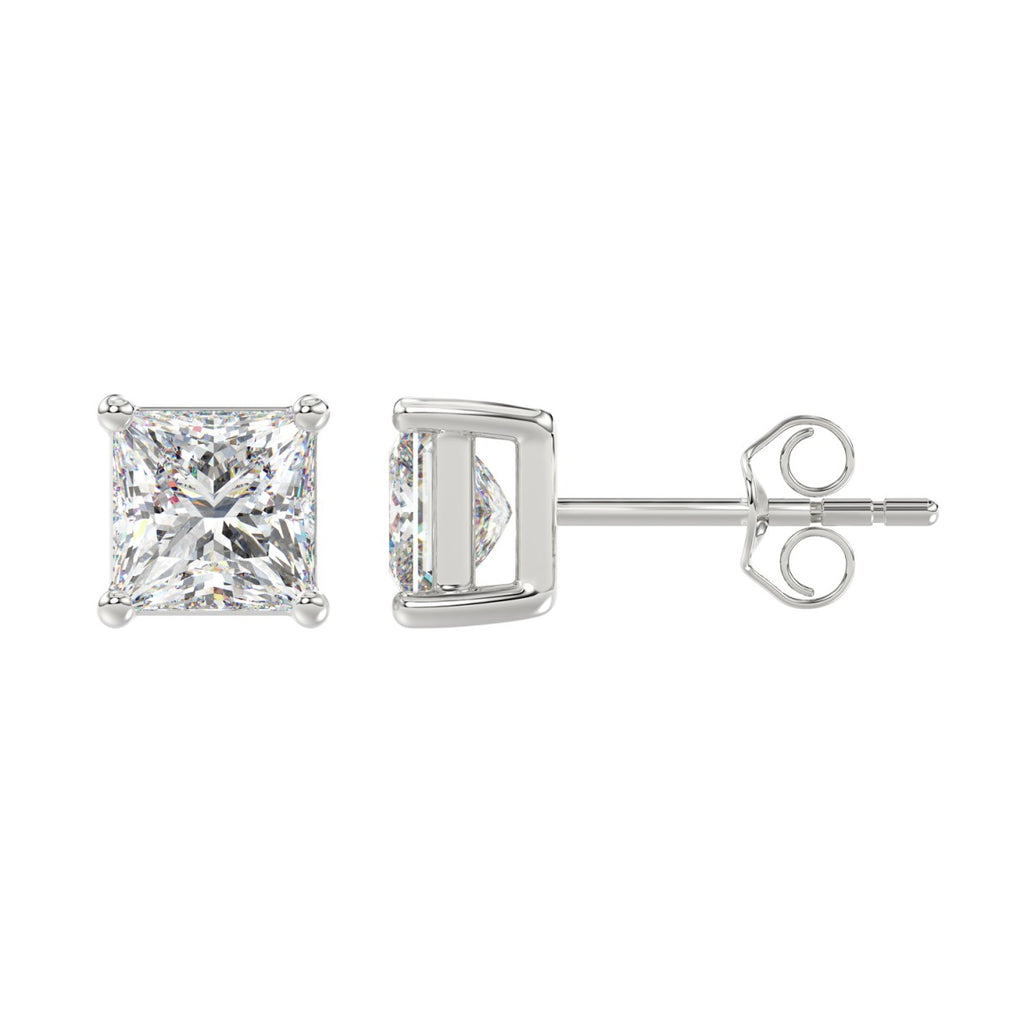 Lab Diamond 4-Prong Princess Stud Earring 10K White Gold - 10K White Gold - 3ct