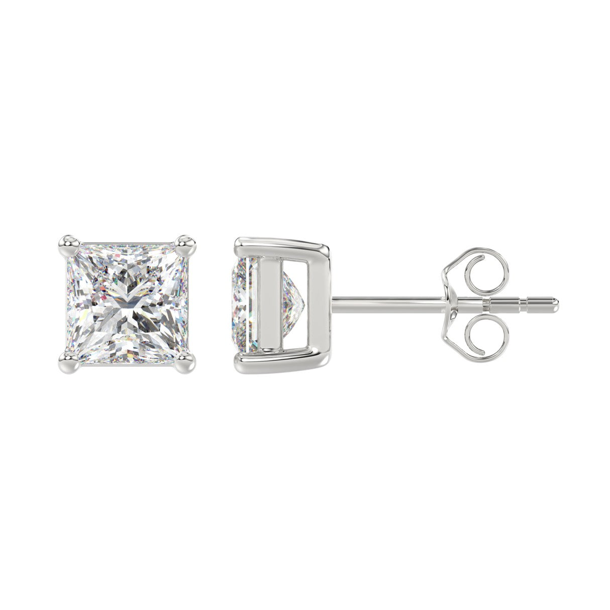 Lab Diamond 4-Prong Princess Stud Earring 10K White Gold - 10K White Gold - 3ct
