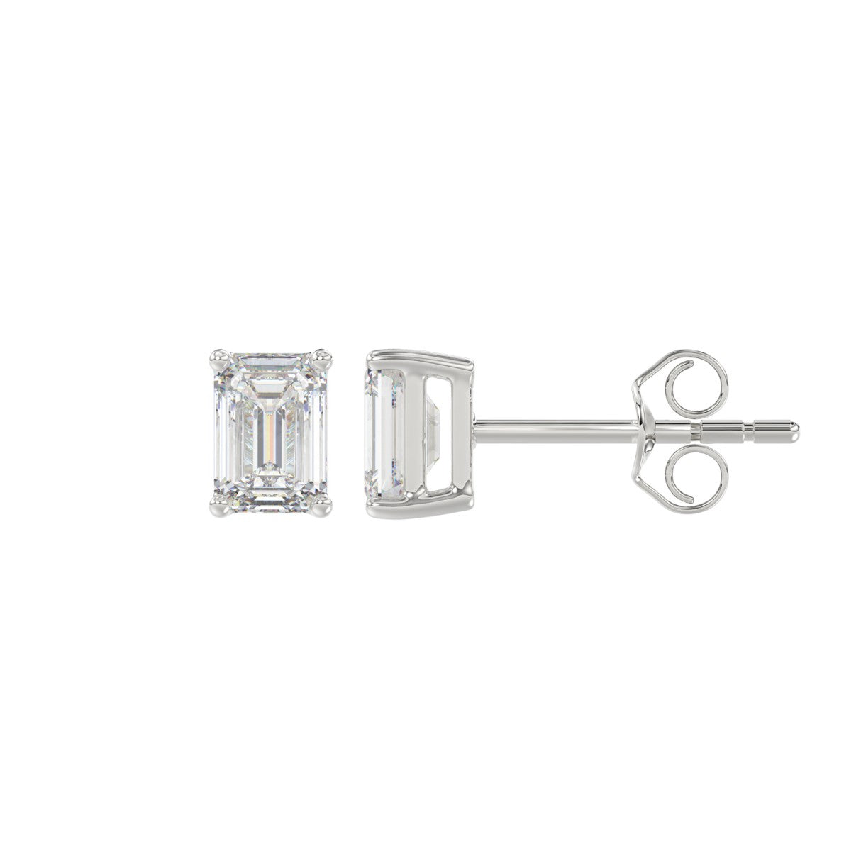 Lab Diamond 4-Prong Emerald Cut Stud Earring 14K White Gold - 14K White Gold - 1ct