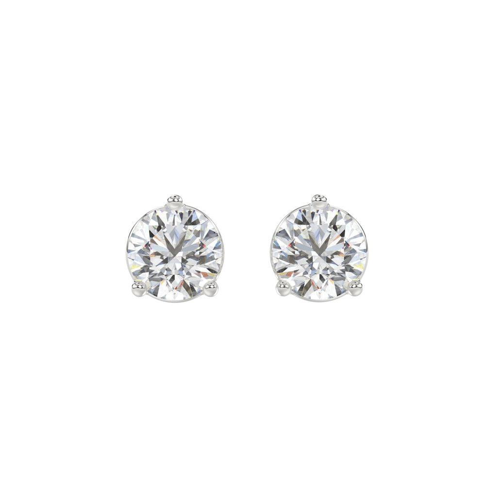 3 Prong Basket Pushback Stud Earrings - 14K White Gold - 3ct