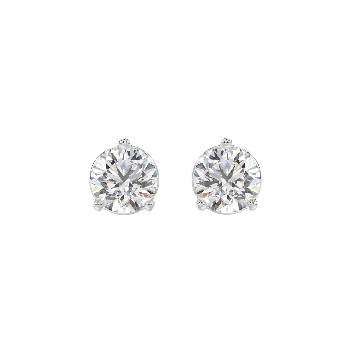 3 Prong Basket Pushback Stud Earrings - 14K White Gold - 3ct
