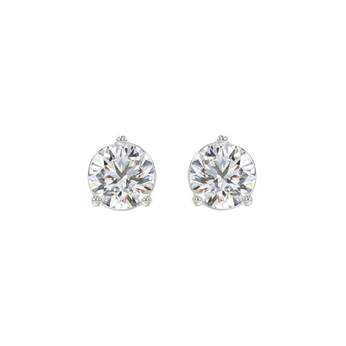 3 Prong Basket Pushback Stud Earrings - 14K White Gold - 3ct