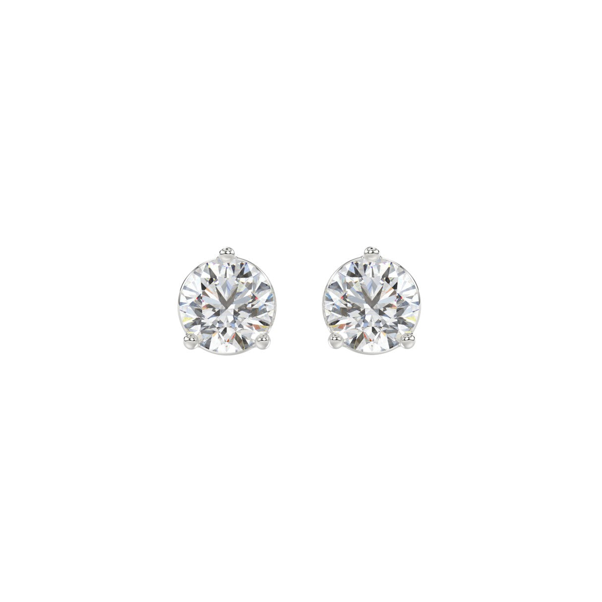 3 Prong Basket Pushback Stud Earrings - 14K White Gold - 1.5ct
