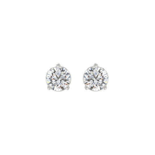 3 Prong Basket Pushback Stud Earrings - 14K White Gold - 1.5ct
