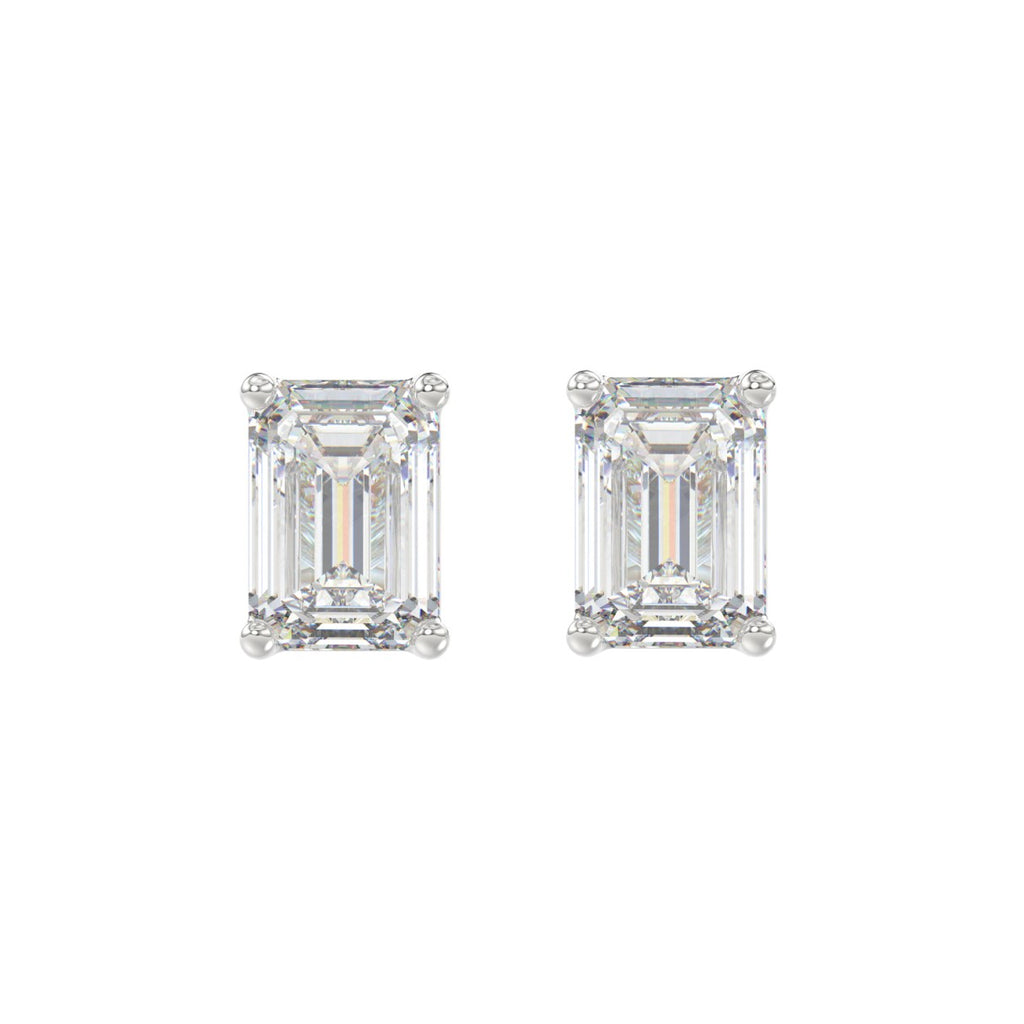 Lab Diamond 4-Prong Emerald Cut Stud Earring 14K White Gold - 14K White Gold - 4ct
