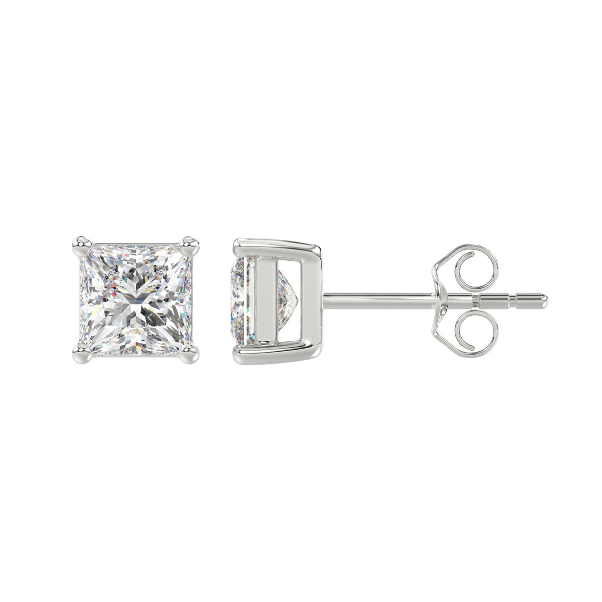 Lab Diamond 4-Prong Princess Stud Earring 10K White Gold - 10K White Gold - 2.5ct
