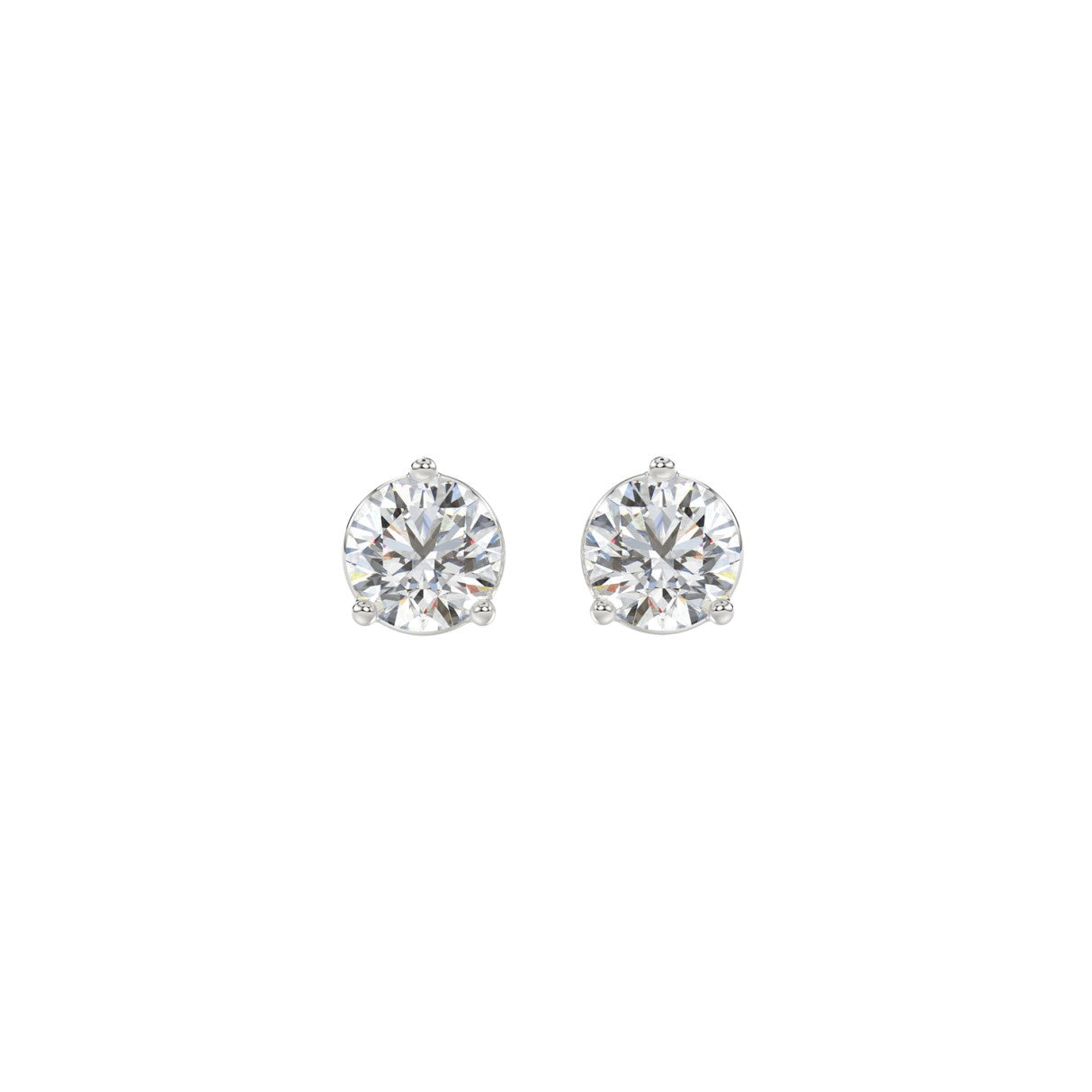 Lab Diamond 3-Prong Round Brilliant Stud Earring 10K White Gold - 10K White Gold - 1ct