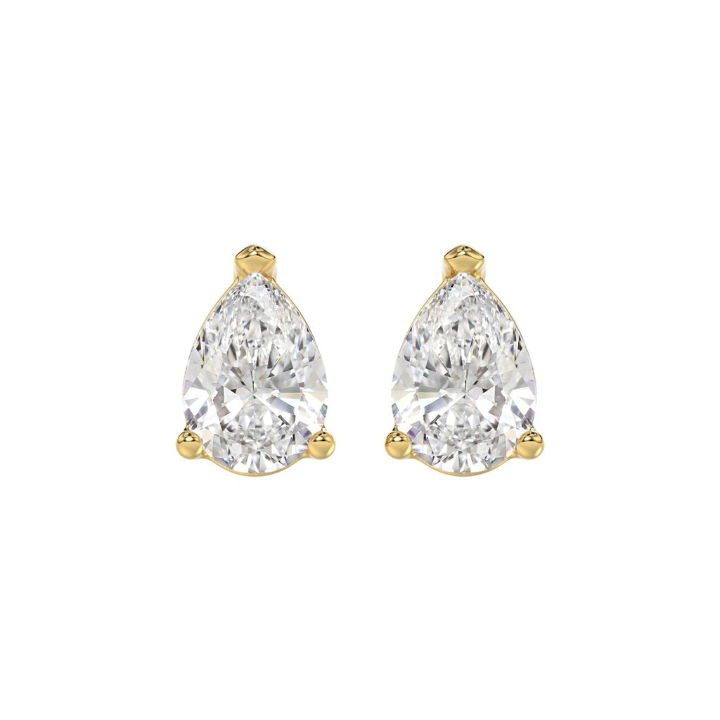 Lab Diamond 3-Prong Pear Stud Earring 10K Yellow Gold - 10K Yellow Gold - 4ct