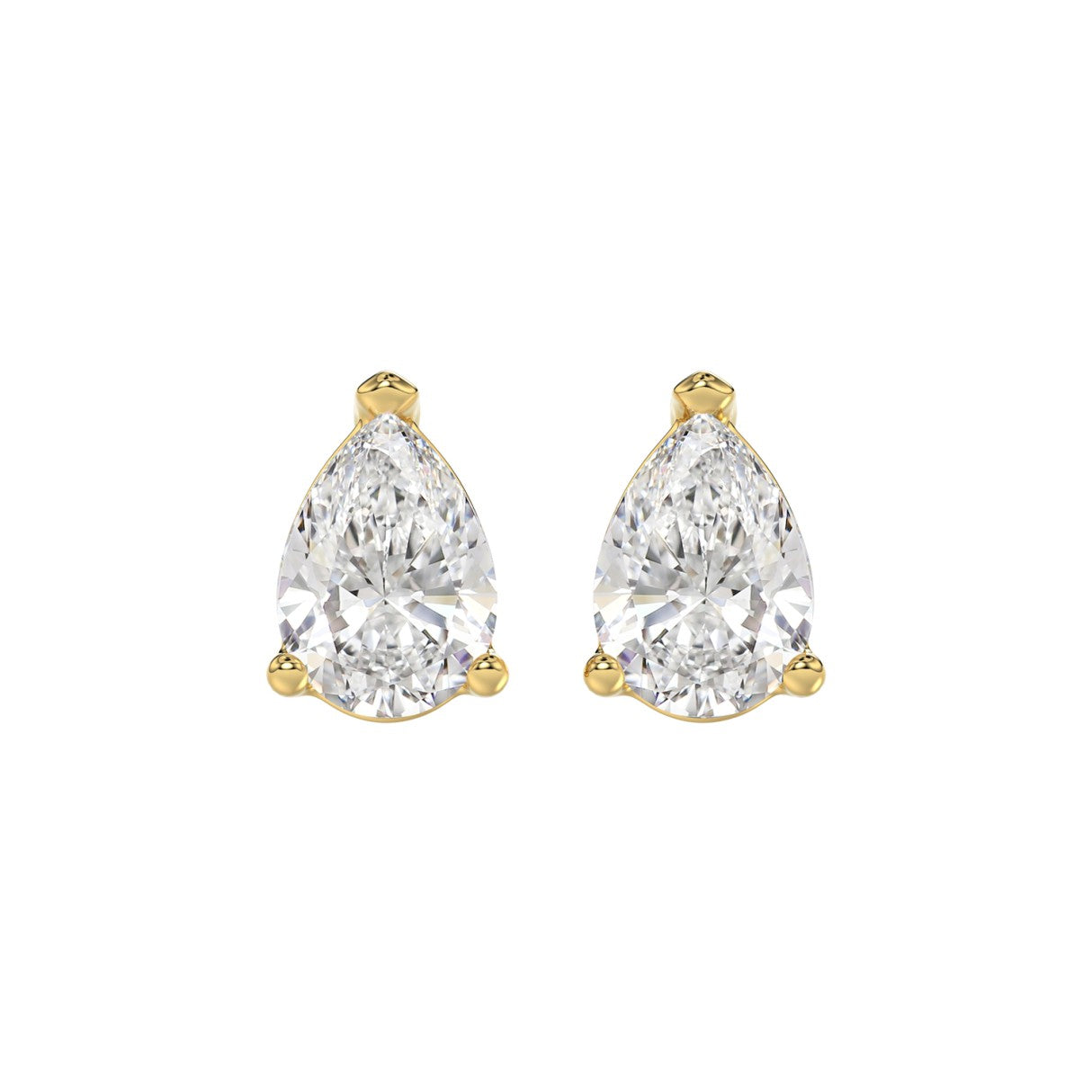 Lab Diamond 3-Prong Pear Stud Earring 10K Yellow Gold - 10K Yellow Gold - 4ct