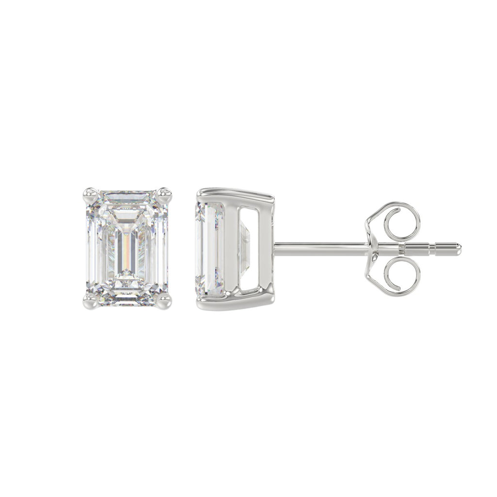Lab Diamond 4-Prong Emerald Cut Stud Earring 14K White Gold - 14K White Gold - 2ct