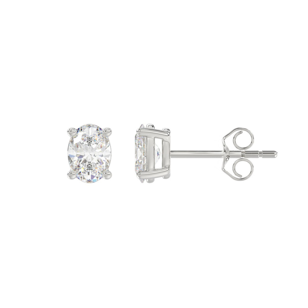 Lab Diamond 4-Prong Oval Stud Earring 14K White Gold - 14K White Gold - 1ct