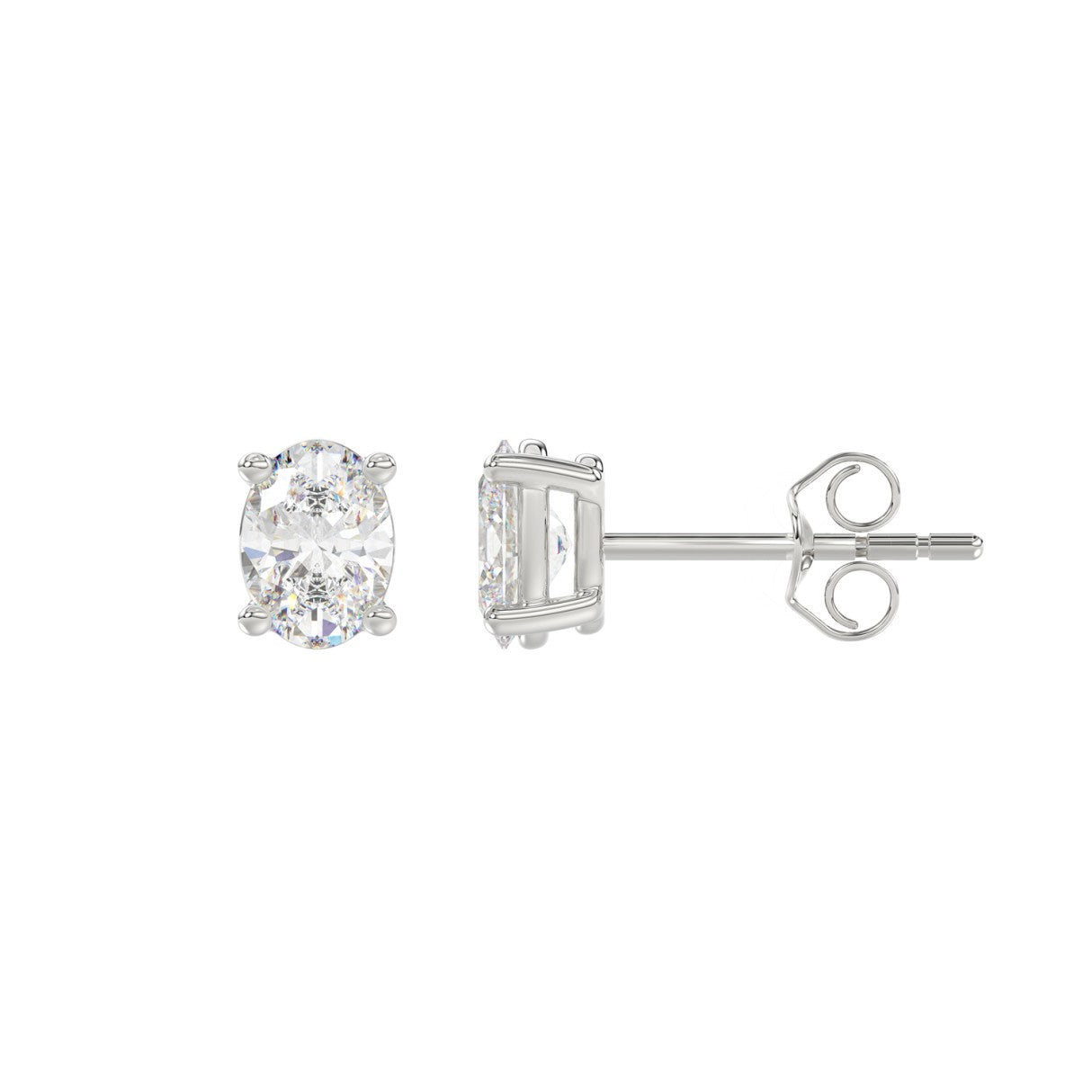 Lab Diamond 4-Prong Oval Stud Earring 14K White Gold - 14K White Gold - 1ct