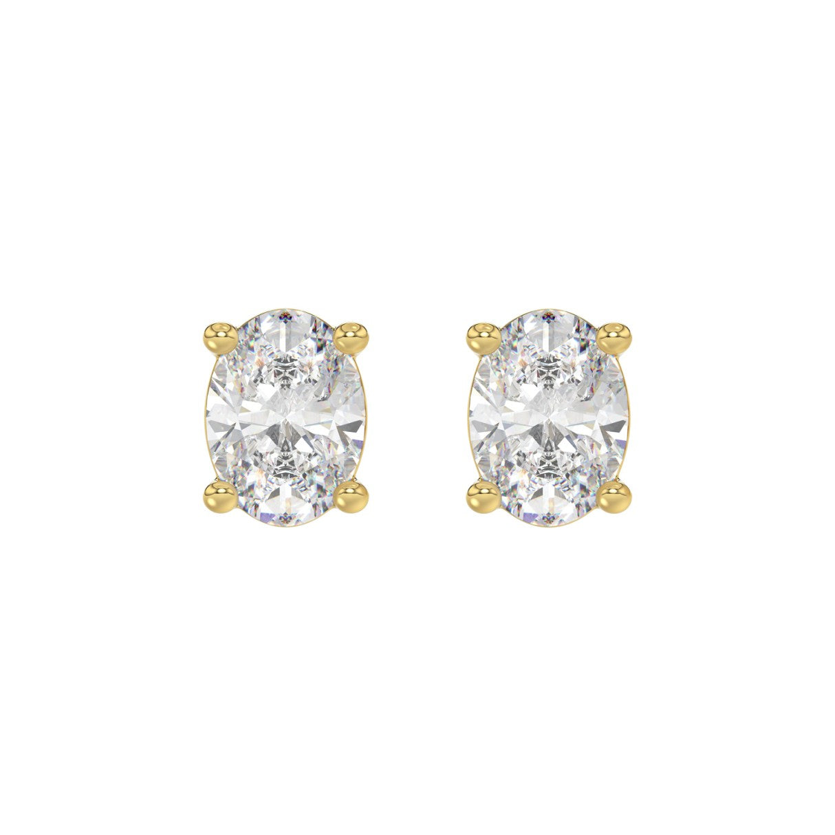 Lab Diamond 4-Prong Oval Stud Earring 14K Yellow Gold - 14K Yellow Gold - 4ct