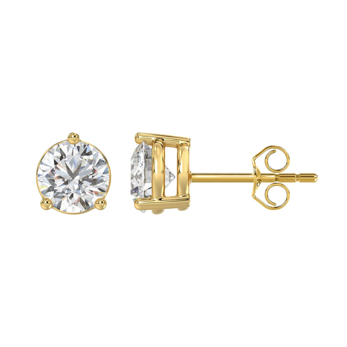 Lab Diamond 3-Prong Basket Pushback Stud Earrings - 14K Yellow Gold - 4ct