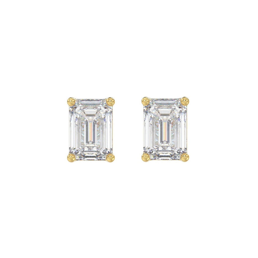 Lab Diamond 4-Prong Emerald Cut Stud Earring 14K Yellow Gold - 14K Yellow Gold - 2.5ct