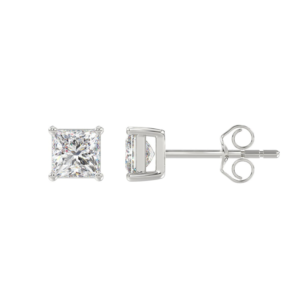Lab Diamond 4-Prong Princess Stud Earring 10K White Gold - 10K White Gold - 1.5ct