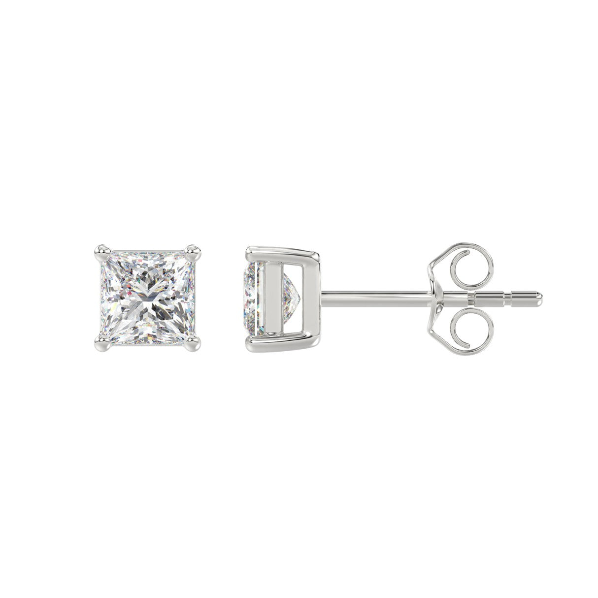 Lab Diamond 4-Prong Princess Stud Earring 10K White Gold - 10K White Gold - 1.5ct