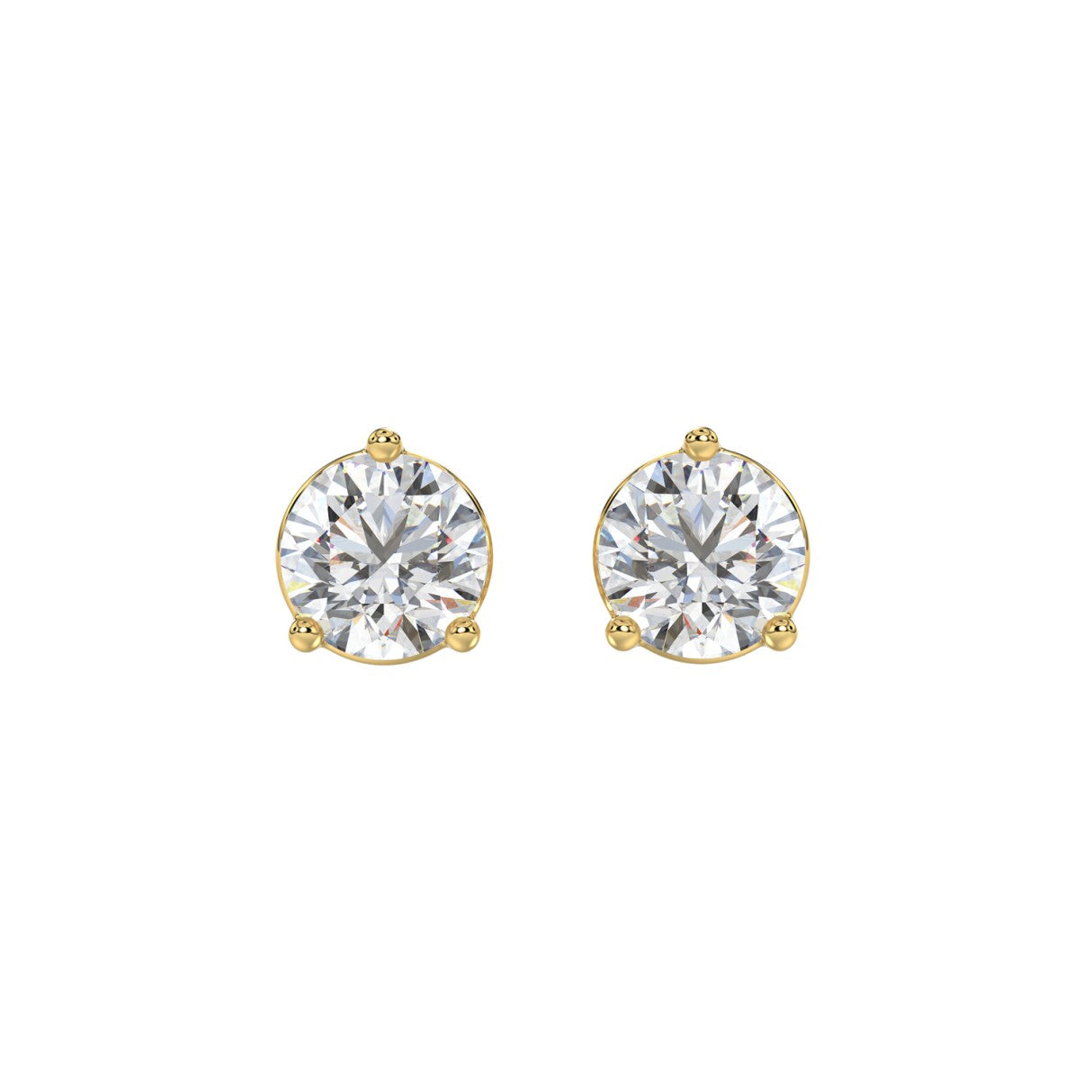 3 Prong Basket Pushback Stud Earrings - 14K Yellow Gold - 3ct