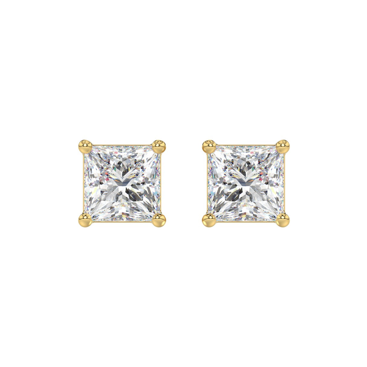 Lab Diamond 4-Prong Princess Stud Earring 14K Yellow Gold - 14K Yellow Gold - 4ct