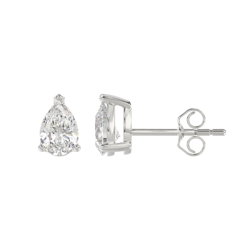 Lab Diamond 3-Prong Pear Stud Earring 14K White Gold - 14K White Gold - 1.5ct