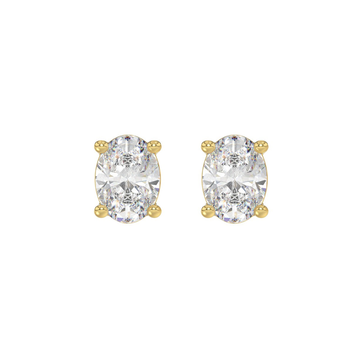 Lab Diamond 4-Prong Oval Stud Earring 14K Yellow Gold - 14K Yellow Gold - 3ct
