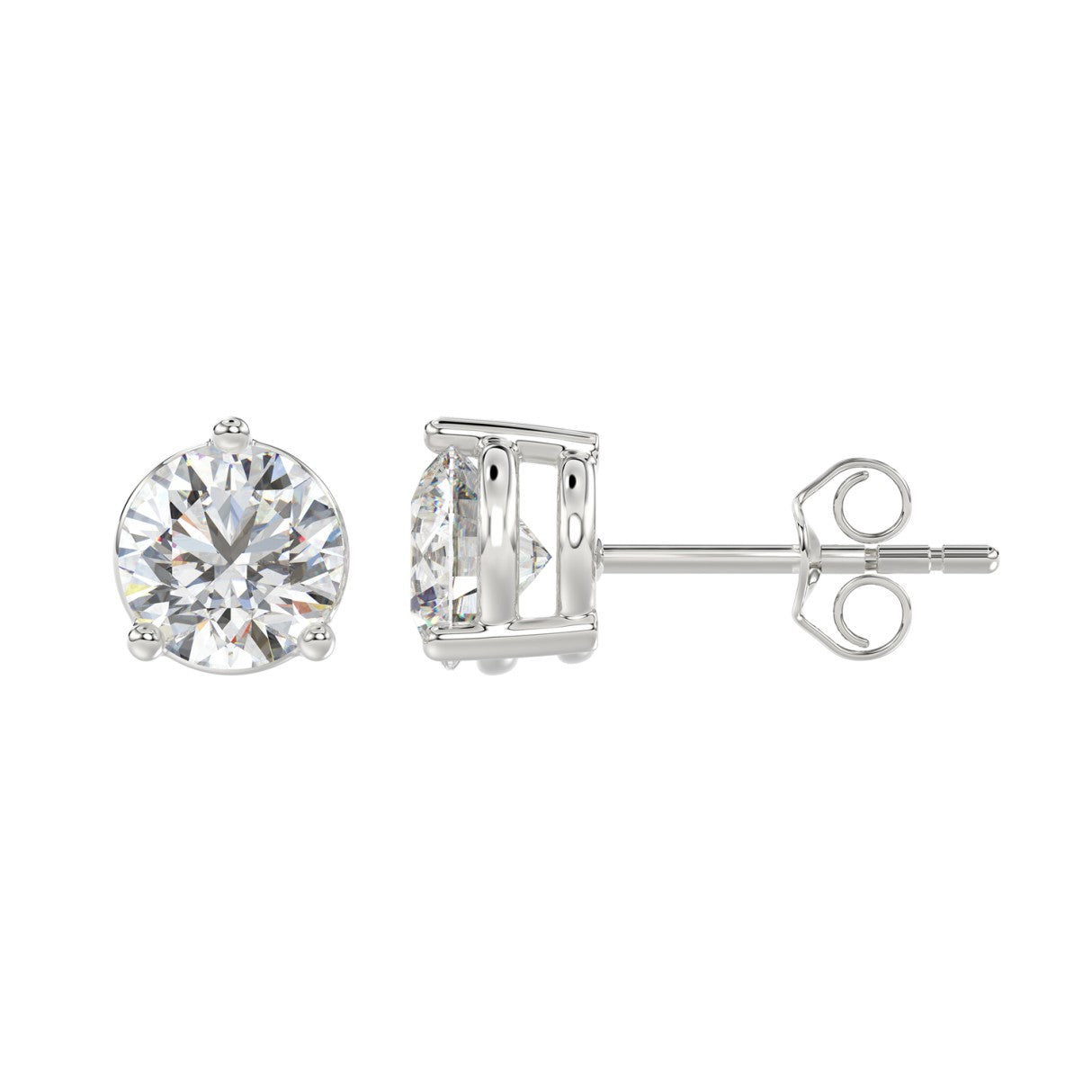 Lab Diamond 3-Prong Round Brilliant Stud Earring 14K White Gold - 14K White Gold - 4ct