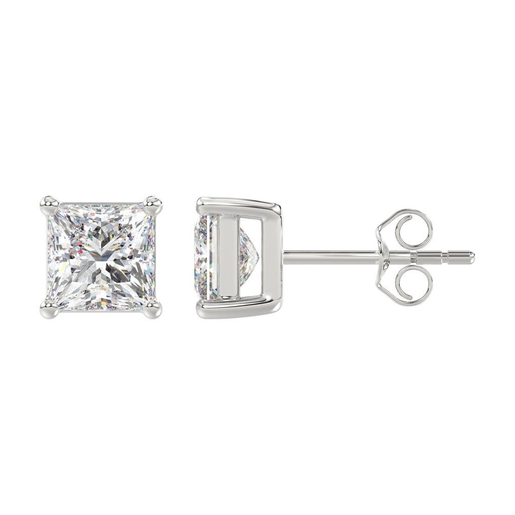 Lab Diamond 4-Prong Princess Stud Earring 10K White Gold - 10K White Gold - 4ct