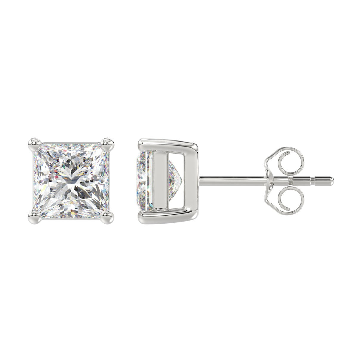 Lab Diamond 4-Prong Princess Stud Earring 10K White Gold - 10K White Gold - 4ct