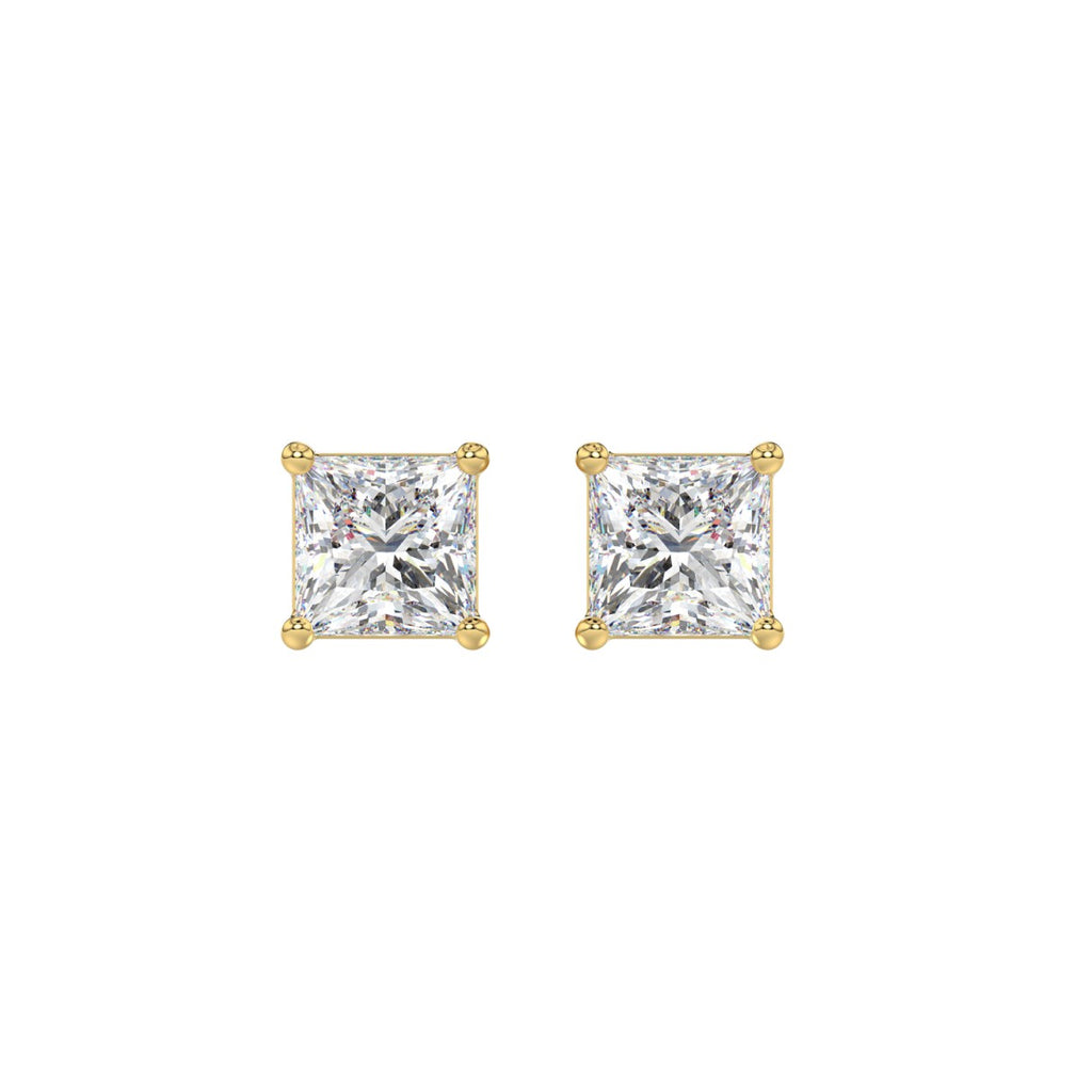 Lab Diamond 4-Prong Princess Stud Earring 10K Yellow Gold - 10K Yellow Gold - 2ct