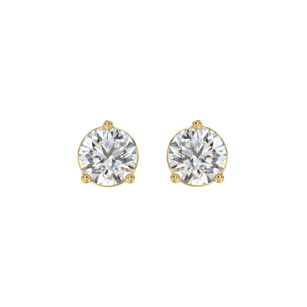 Lab Diamond 3-Prong Basket Pushback Stud Earring 10K Yellow Gold - 10K Yellow Gold - 3ct