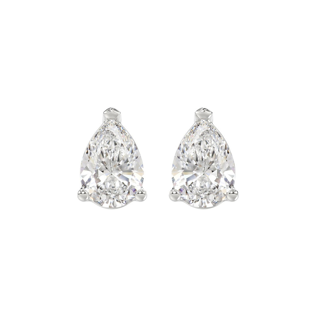 Lab Diamond 3-Prong Pear Stud Earring 10K White Gold - 10K White Gold - 4ct