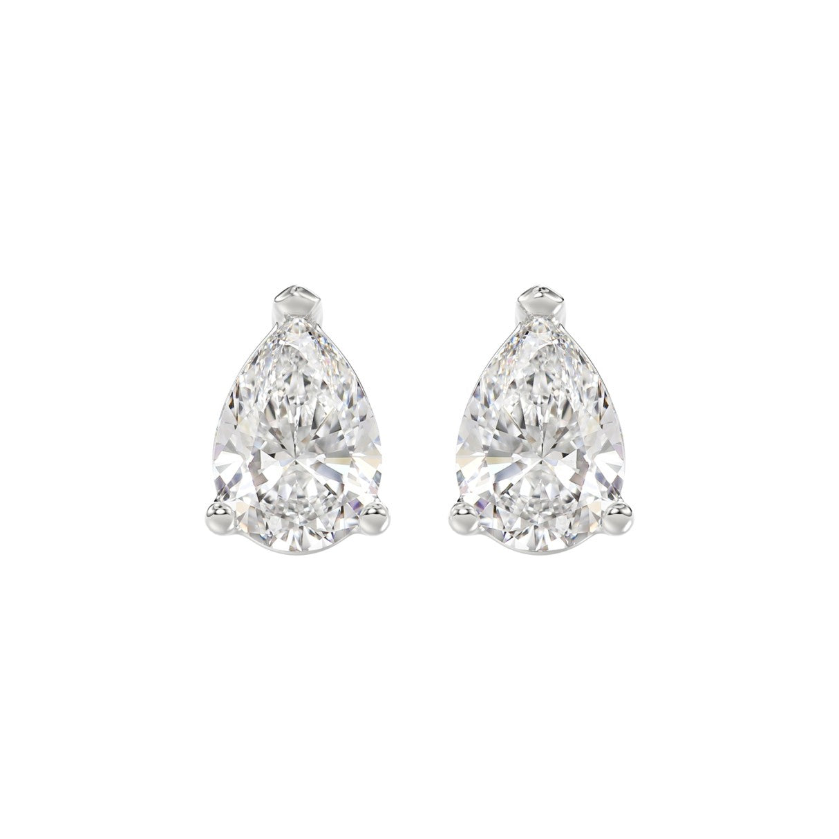 Lab Diamond 3-Prong Pear Stud Earring 10K White Gold - 10K White Gold - 4ct