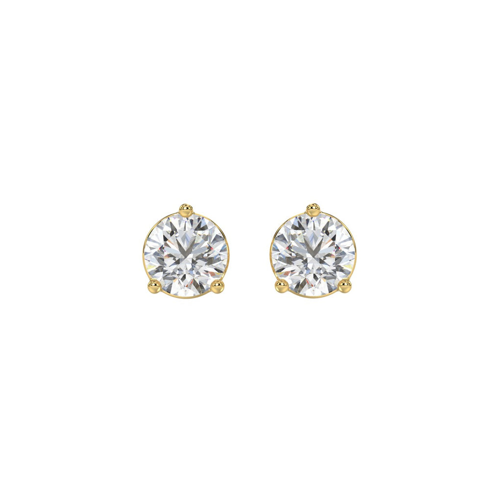Lab Diamond 3-Prong Basket Pushback Stud Earring 10K Yellow Gold - 10K Yellow Gold - 2ct