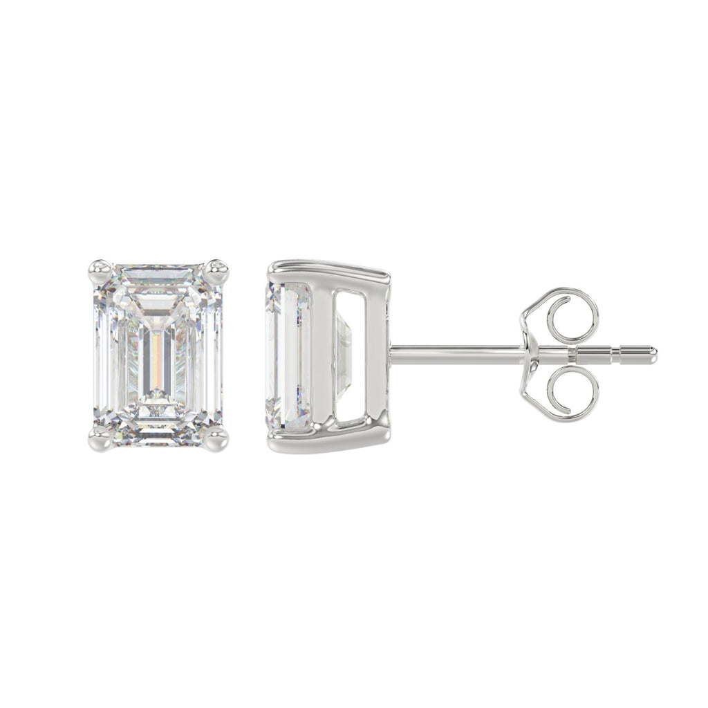 Lab Diamond 4-Prong Emerald Cut Stud Earring 14K White Gold - 14K White Gold - 3ct