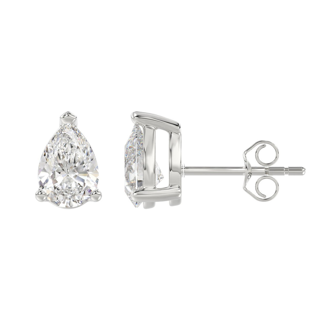 Lab Diamond 3-Prong Pear Stud Earring 14K White Gold - 14K White Gold - 3ct