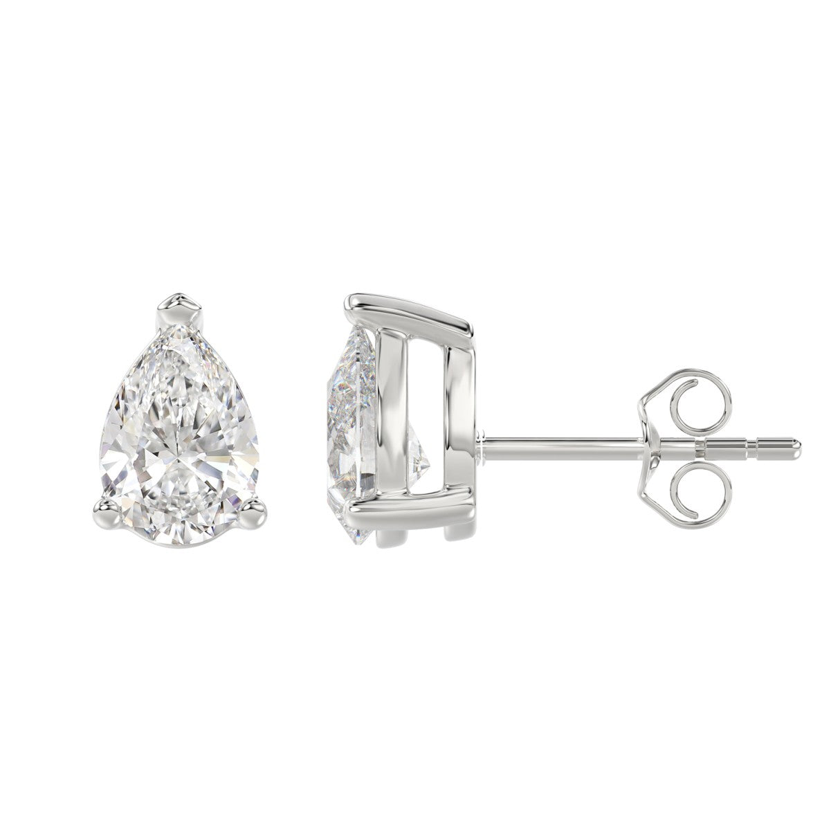 Lab Diamond 3-Prong Pear Stud Earring 14K White Gold - 14K White Gold - 3ct