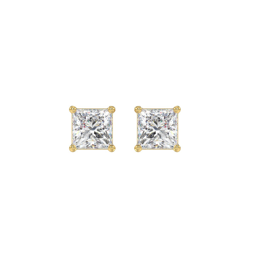 Lab Diamond 4-Prong Princess Stud Earring 14K Yellow Gold - 14K Yellow Gold - 1.5ct