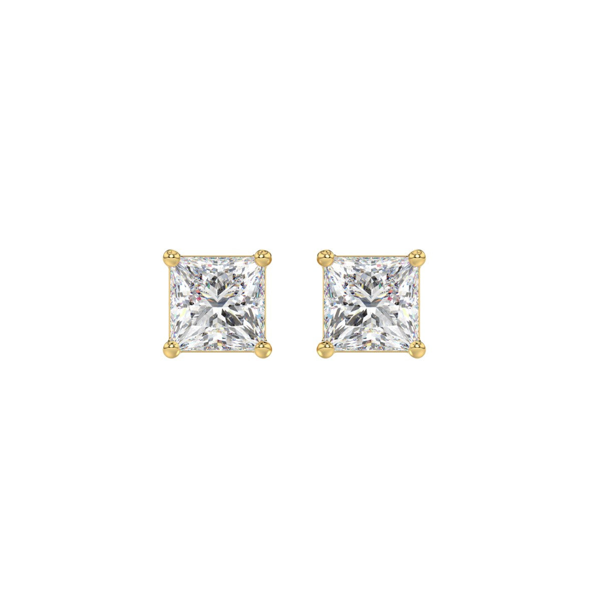 Lab Diamond 4-Prong Princess Stud Earring 14K Yellow Gold - 14K Yellow Gold - 1.5ct