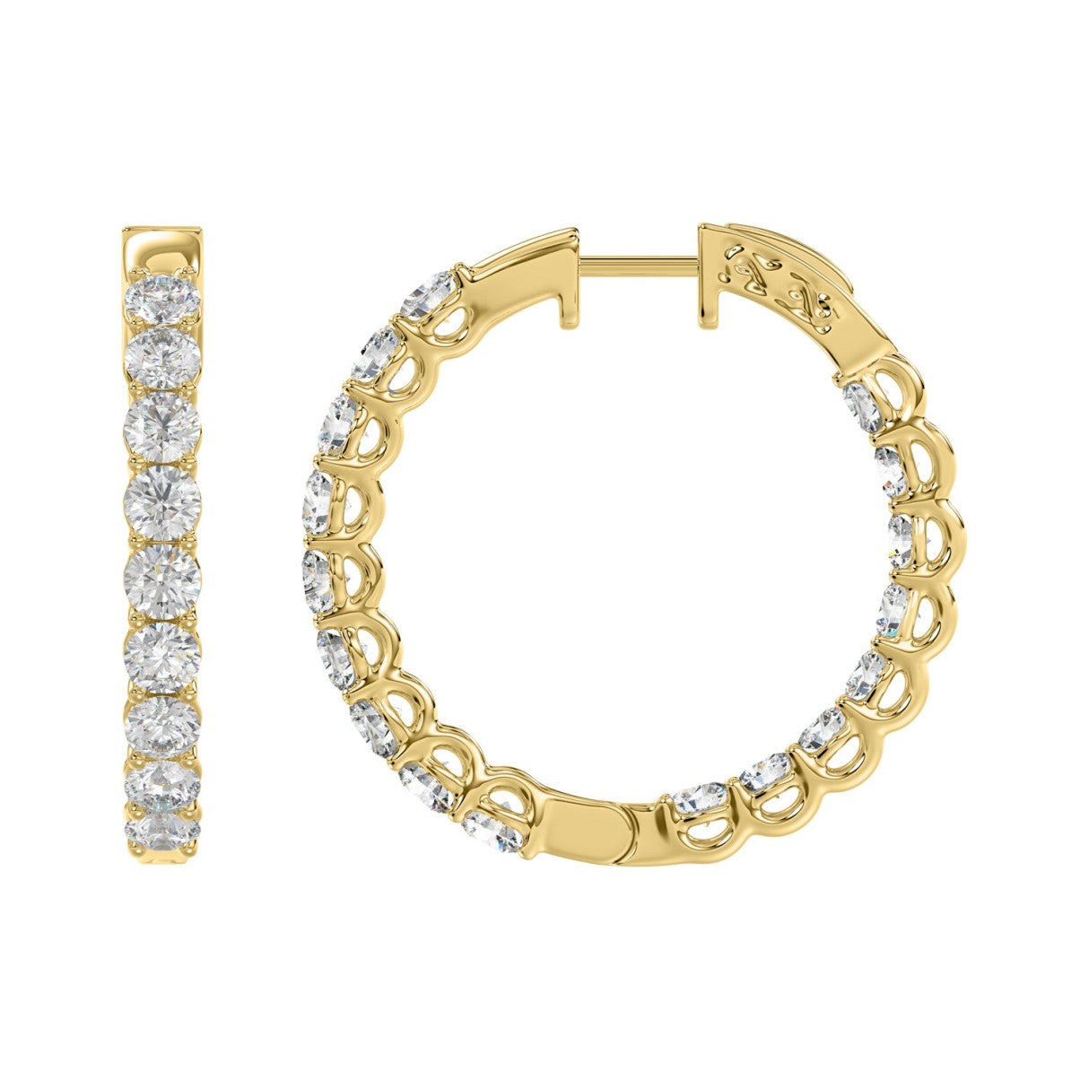 Lab Diamond Inside-Out Round Hoop Earring 10K Yellow Gold - 10K Yellow Gold - 5ct