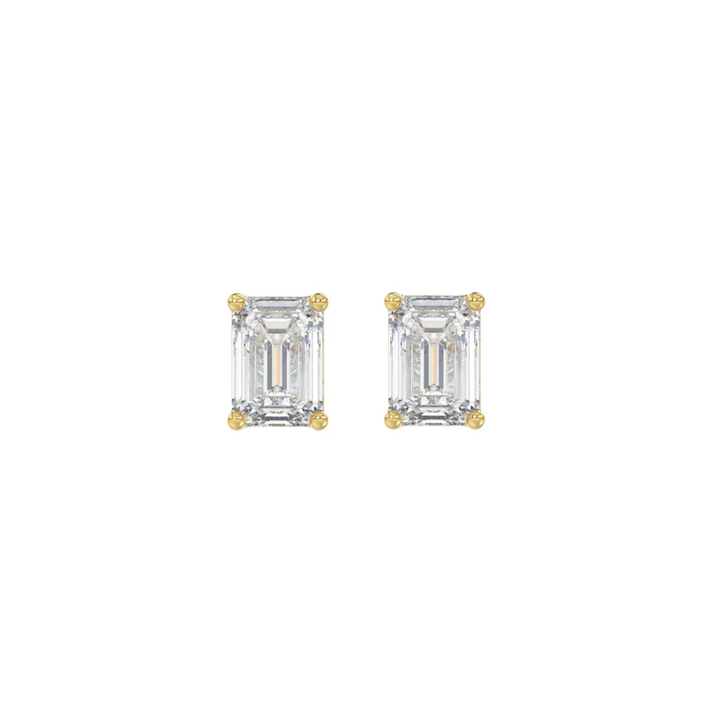 Lab Diamond 4-Prong Emerald Cut Stud Earring 10K Yellow Gold - 10K Yellow Gold - 1ct